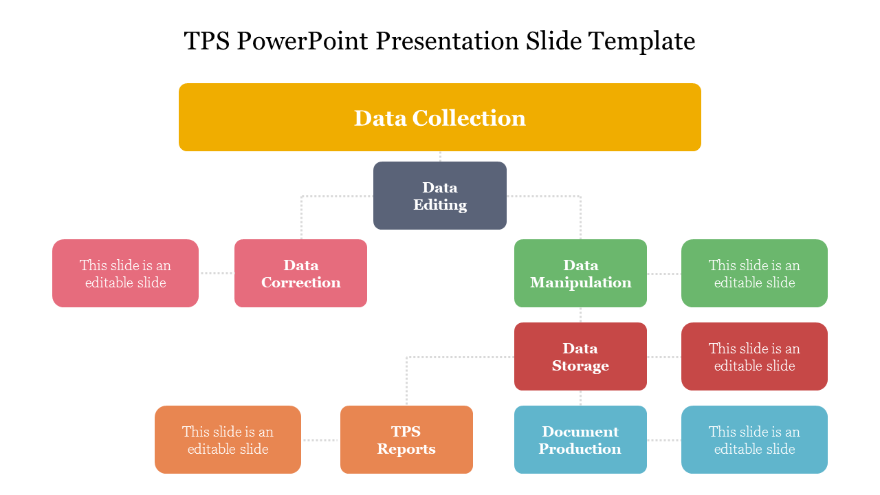 Flowchart diagram of TPS processes with data collection, followed by 5 sections with placeholder text.