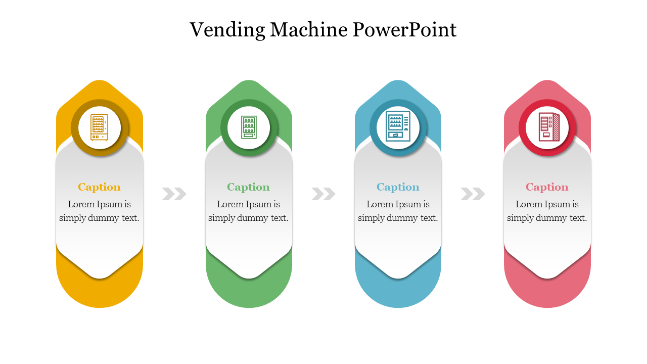 Vending machine slide featuring colorful icons and text sections for displaying information.