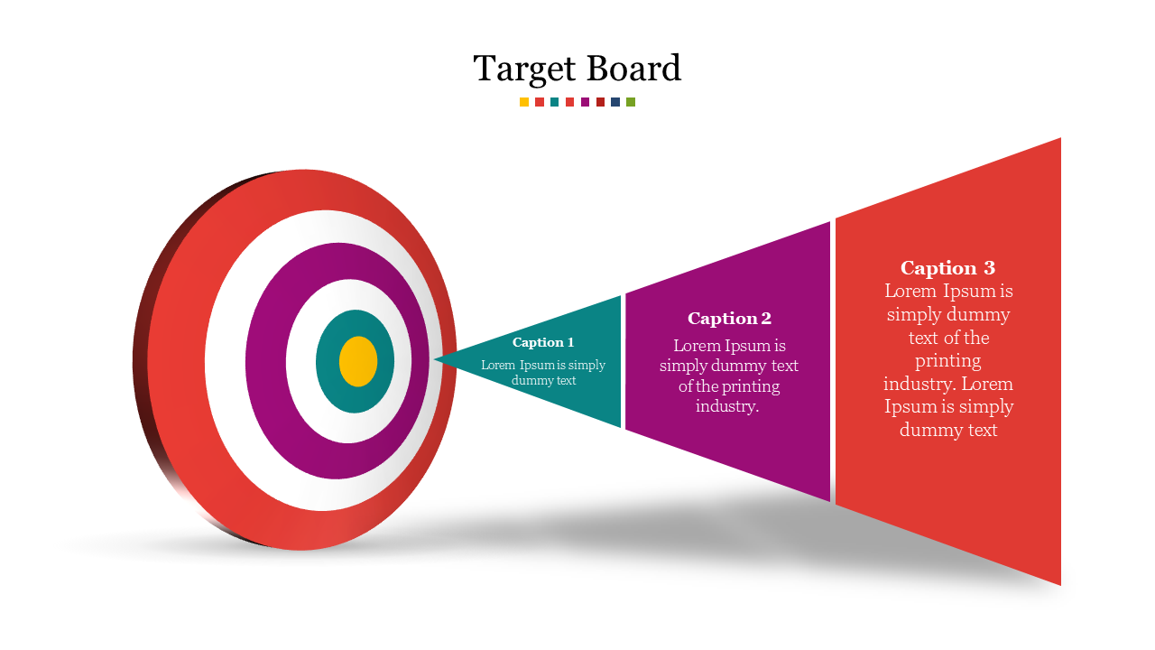 Colorful target board with four sections and placeholders for text.