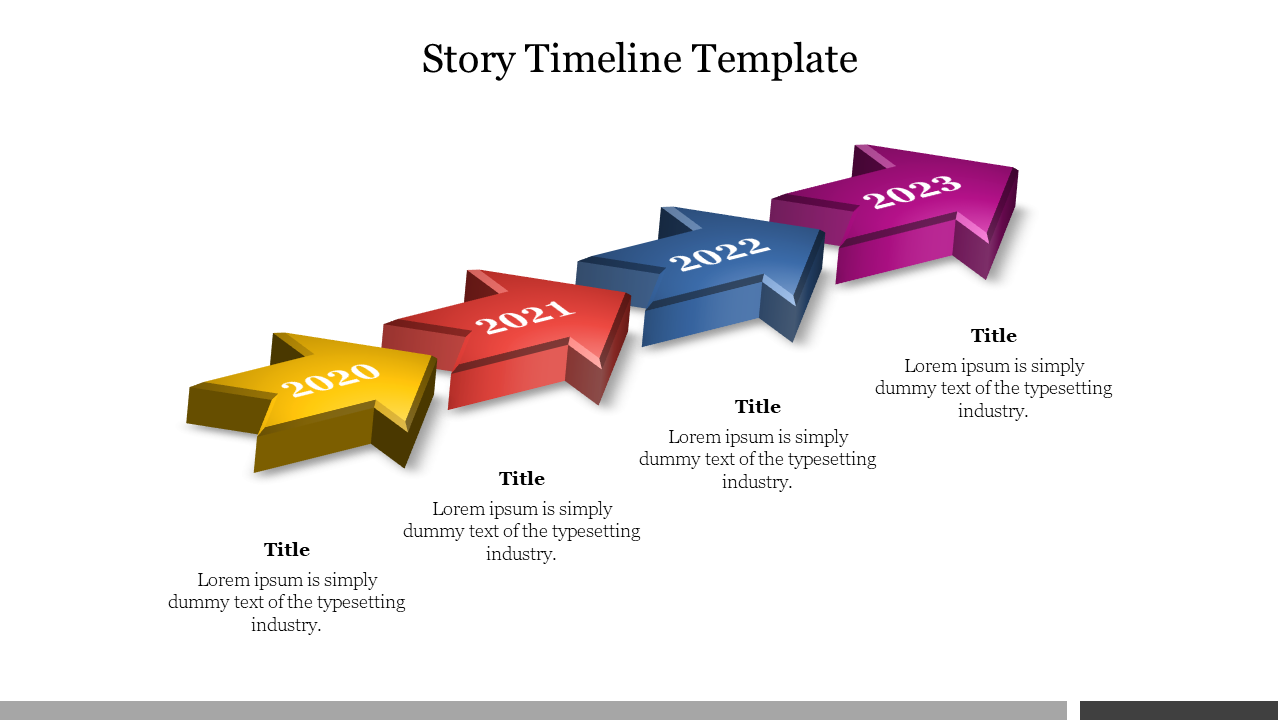 A PowerPoint slide showcasing a colorful timeline with years from 2020 to 2023 with placeholder text.