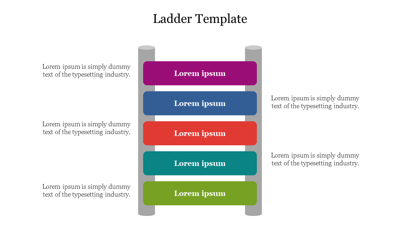 Ladder infographic with multi-colored steps and placeholder text areas on either side.