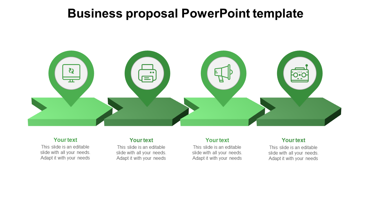 Infographic layout featuring four green arrows with circular icons, each representing different business aspects.