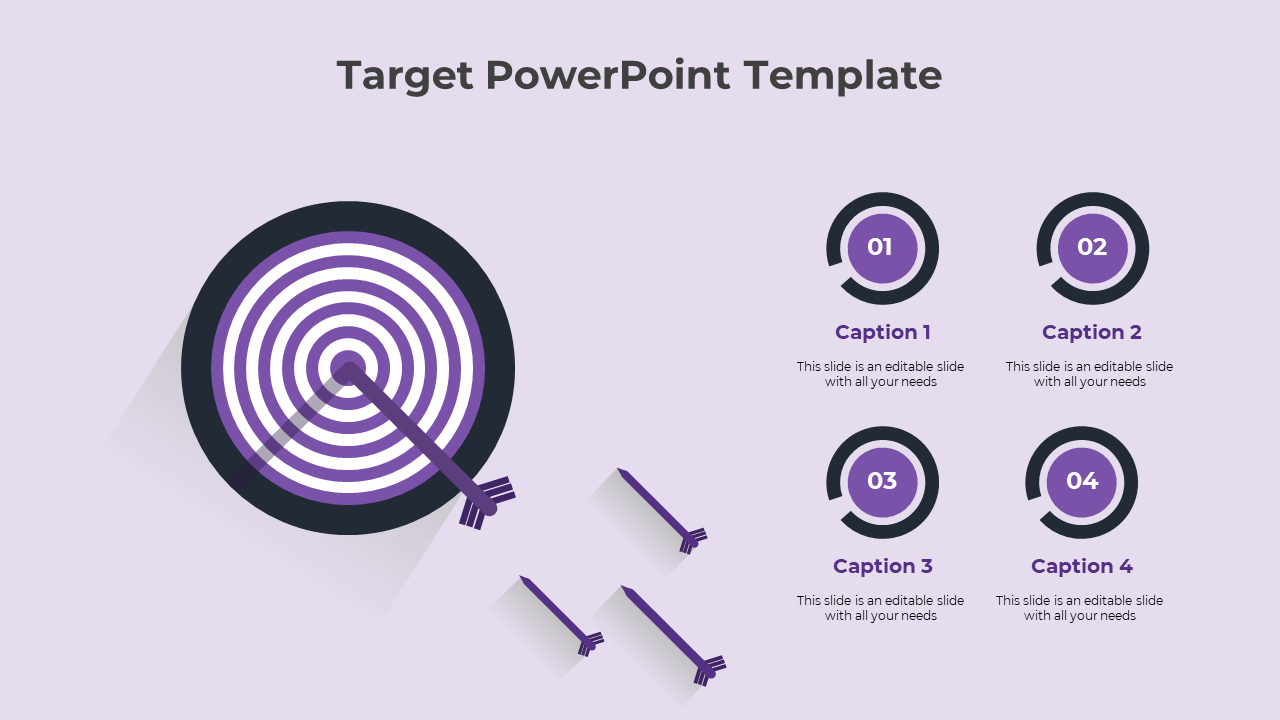 Creative target design displaying an archery target with an arrow in the center and four surrounding sections.