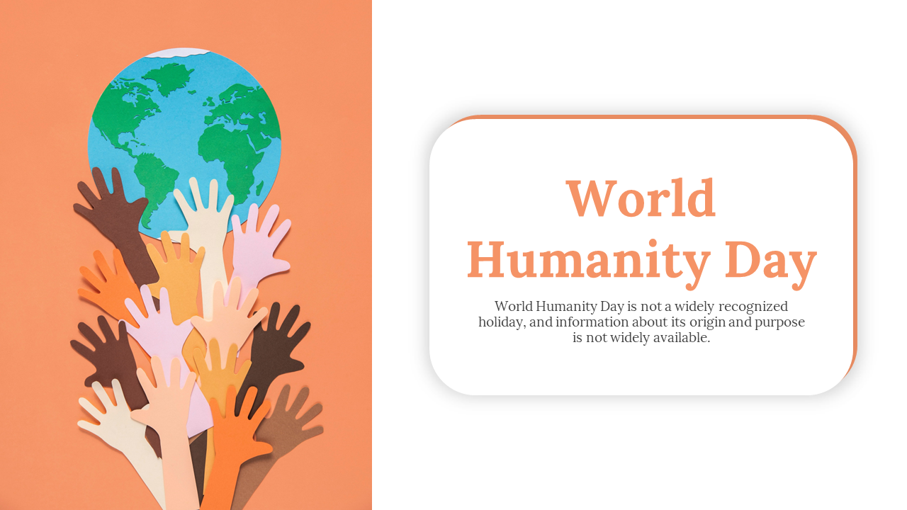 Illustration for World Humanity Day featuring a globe surrounded by multicolored paper hands, with a description.