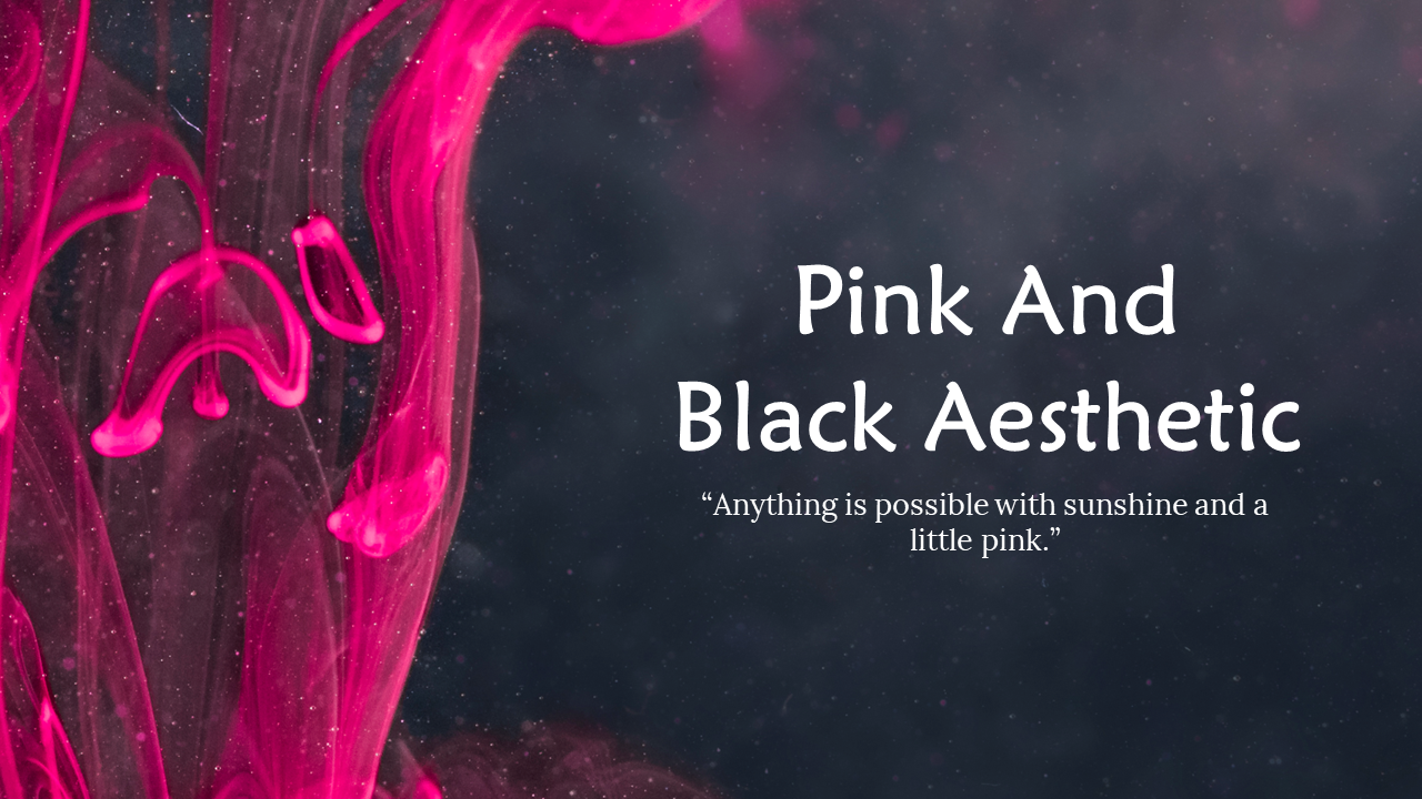 Abstract image with pink fluid swirls set against a dark black aesthetic background, paired with a quote at the bottom.