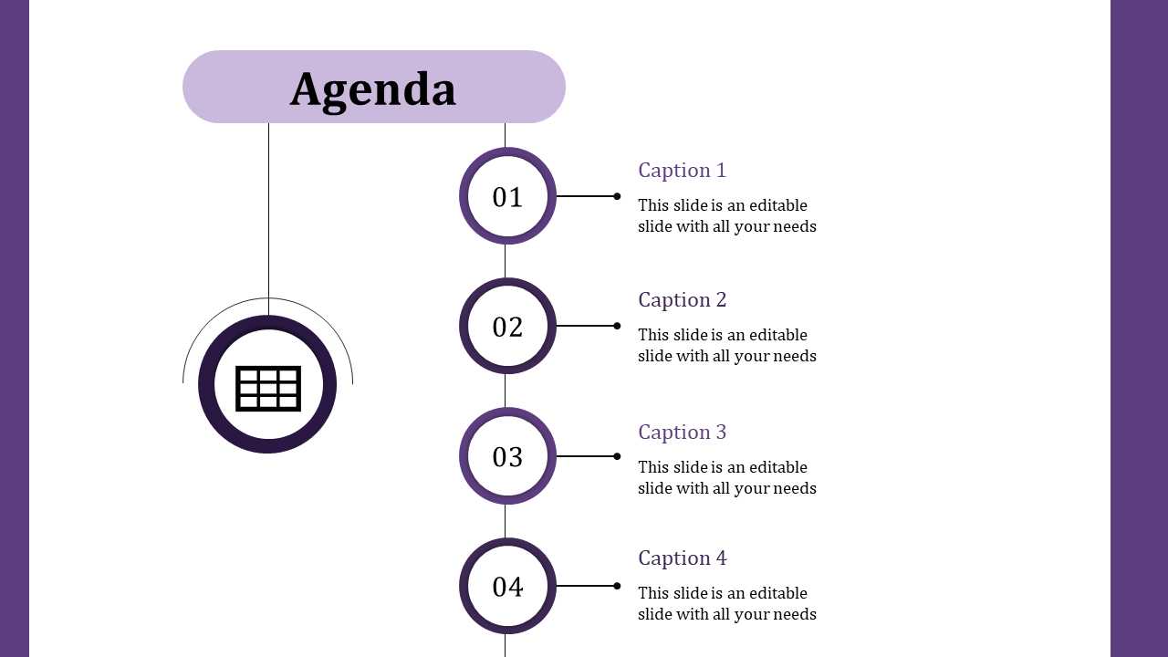 Impressive Editable Agenda PPT Slide With Four Nodes