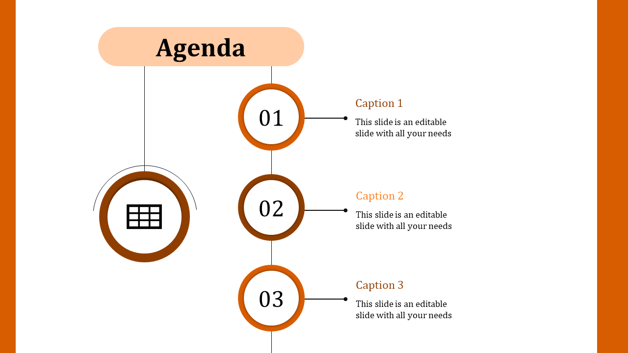 Stunning Agenda Slide Template PPT With Three Node