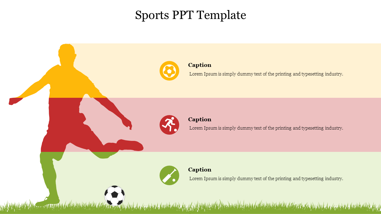 Sports PPT template featuring a soccer player silhouette and colorful sections for captions.