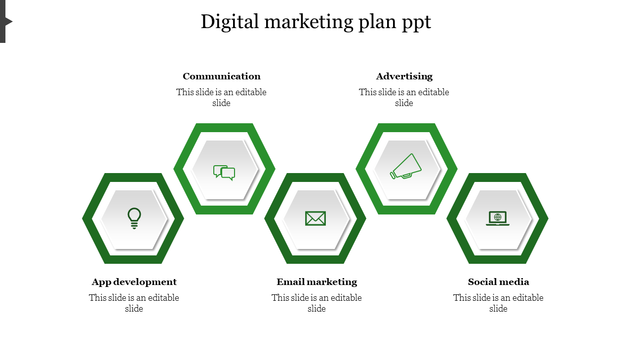 Use Digital Marketing Plan PPT In Green Color Slide