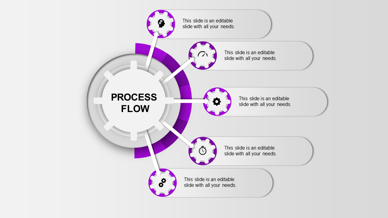 Process Flow PPT Presentation Template with Five Nodes