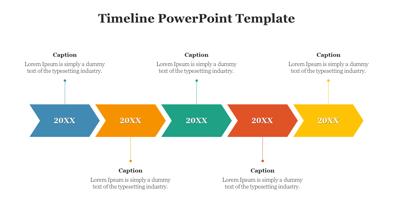 Timeline design with captions and colored arrows indicating various periods.