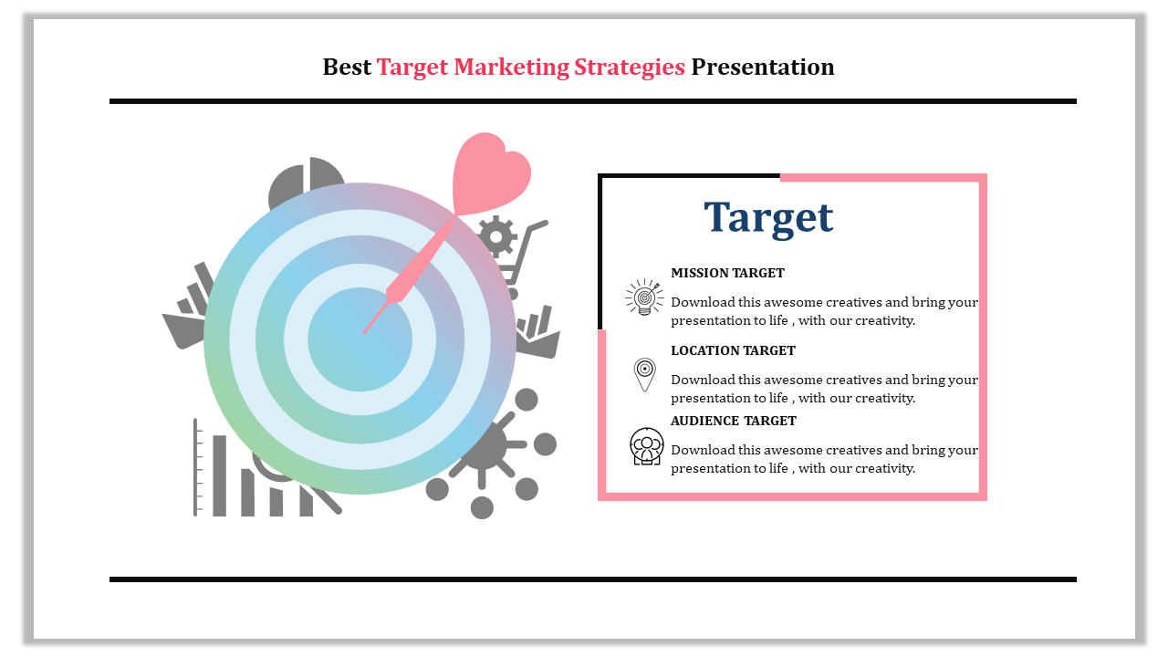 Diagram showing a target graphic with a pink arrow hitting the center and a labeled section outlining target categories.