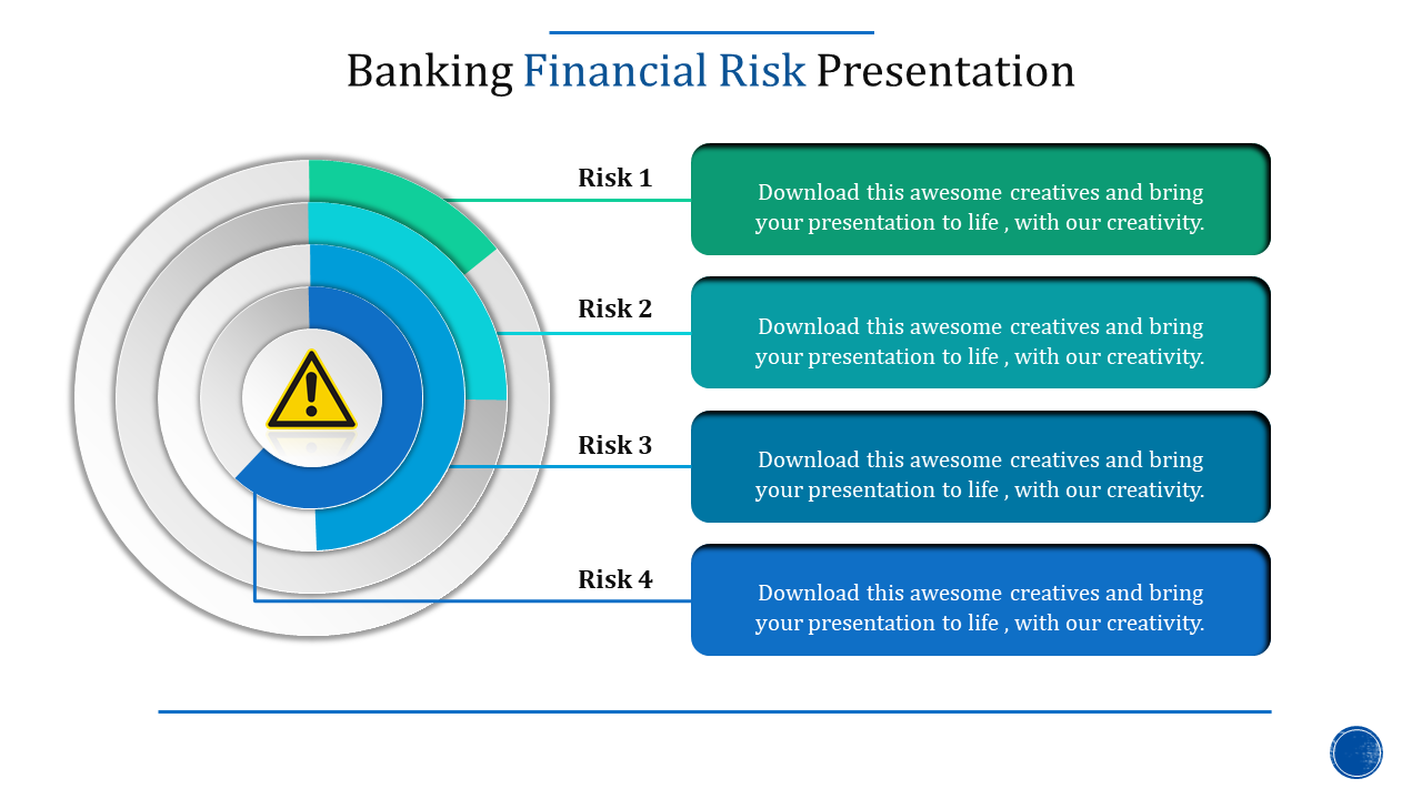 Concentric circular diagram with a warning icon in the center, connected to four rectangular text boxes for risks.