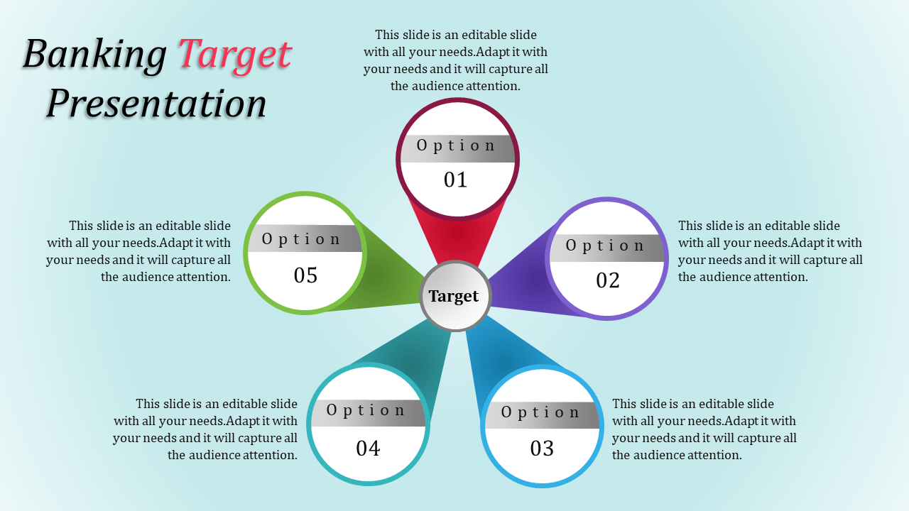 Predesigned Target PowerPoint Template - Five Node