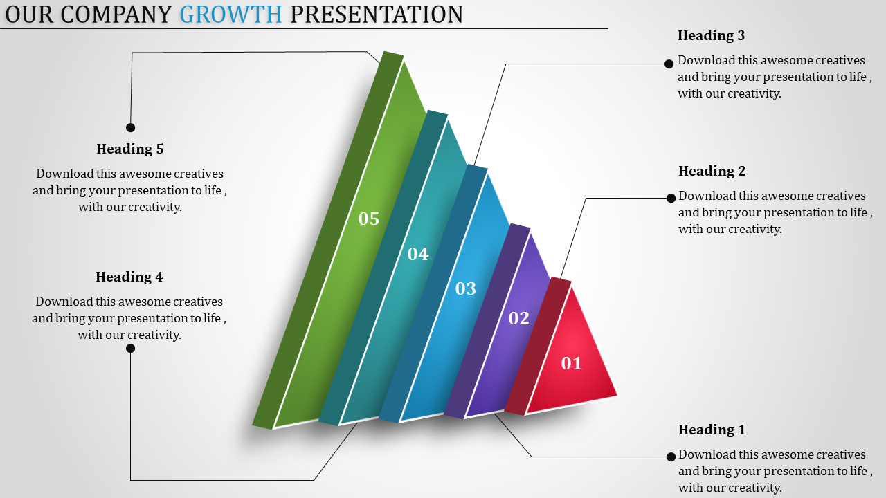 3D pyramid style target with five colorful ascending layers numbered 01 to 05, labeled with placeholder text areas.