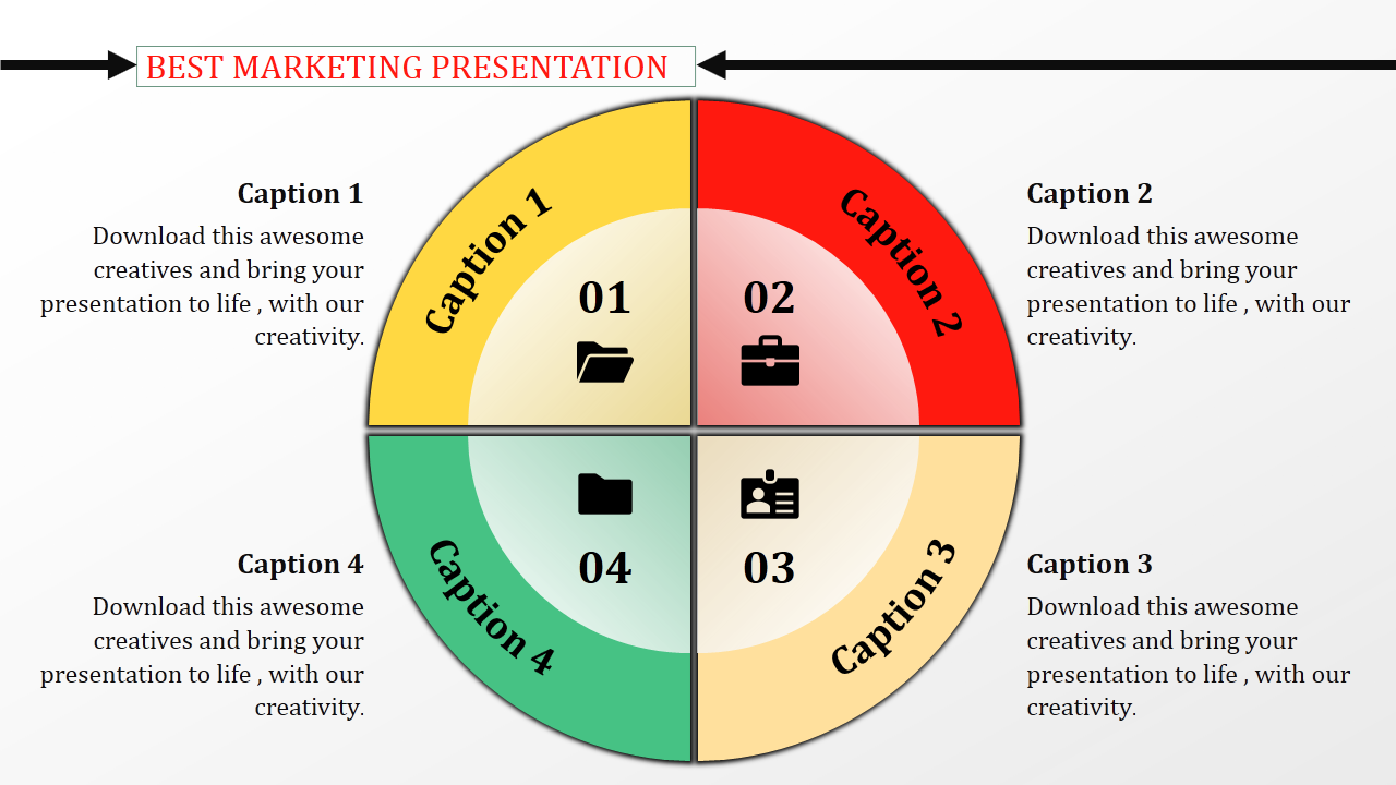 Circular infographic divided into four colorful quadrants with captions, icons, and numbered sections.