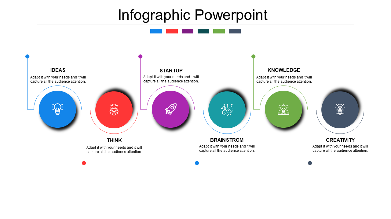 Visual layout of an infographic template showcasing five distinct sections, each represented by a circular icon.