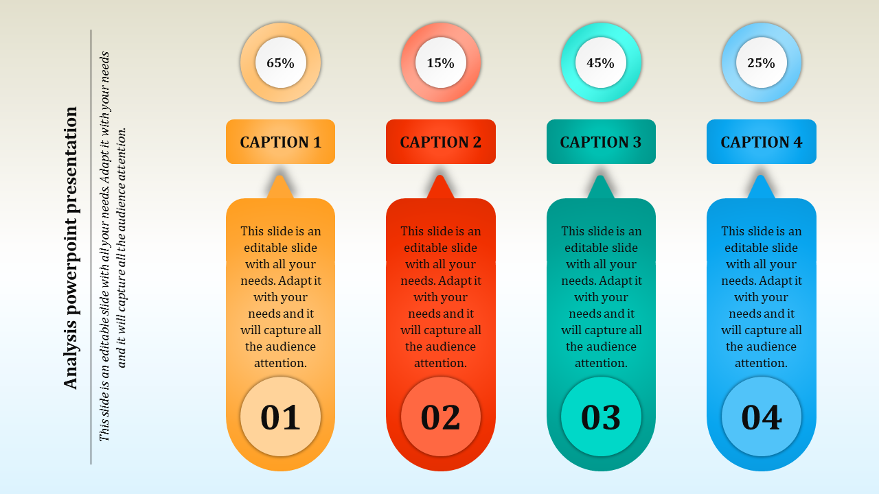 PowerPoint slide illustrating technology growth percentages in a sleek, monochromatic design with four caption sections.