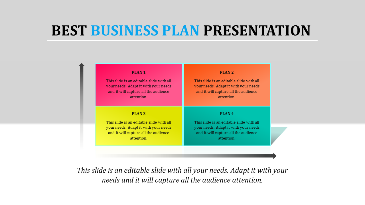 Colorful grid showing four business plans with placeholders, divided into distinct vibrant sections.