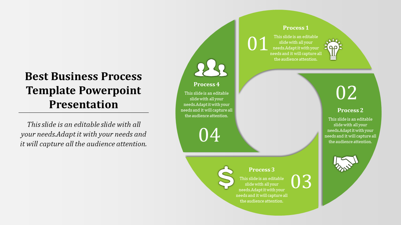 Infographic showing a segmented ring with four business processes, represented by numbers and icons, in a circular flow.