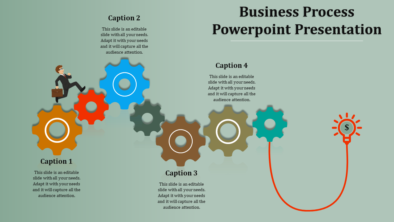 Illustration of interlocking gears in orange, blue, red, brown, and teal, symbolizing a business process workflow.