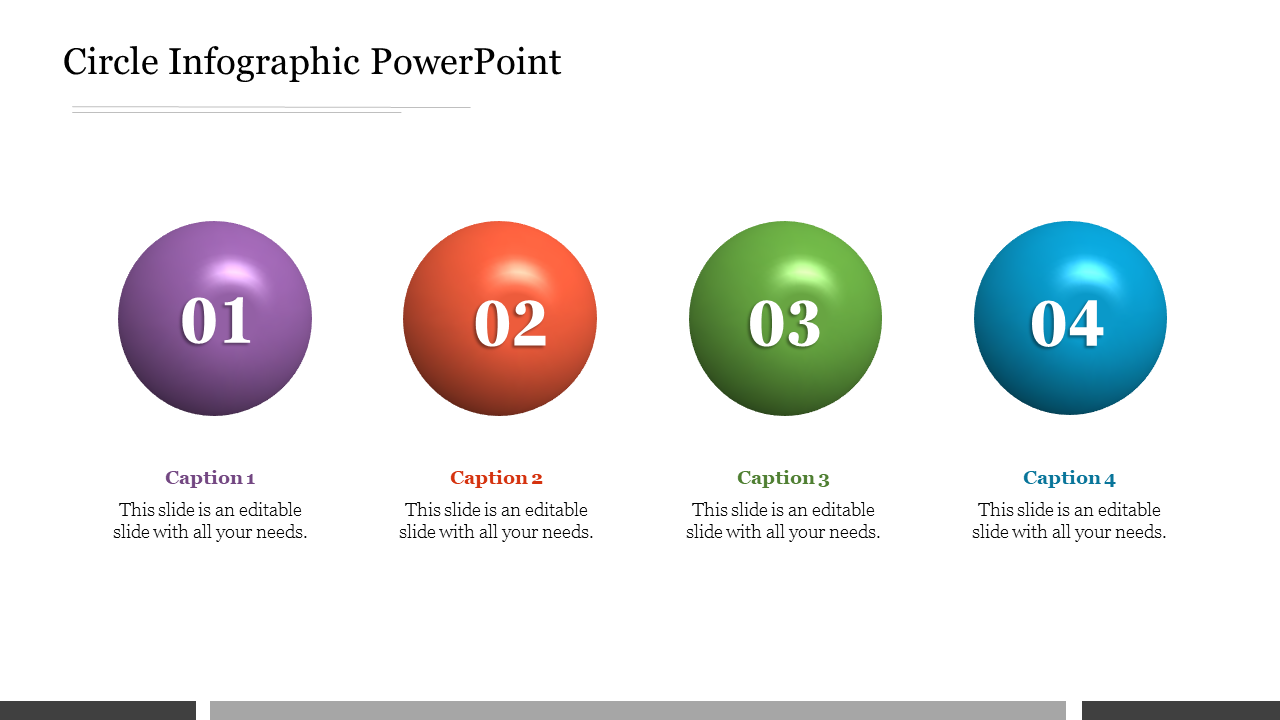 Circular infographic with four numbered circles in purple, red, green, and blue, each linked to a caption areas.