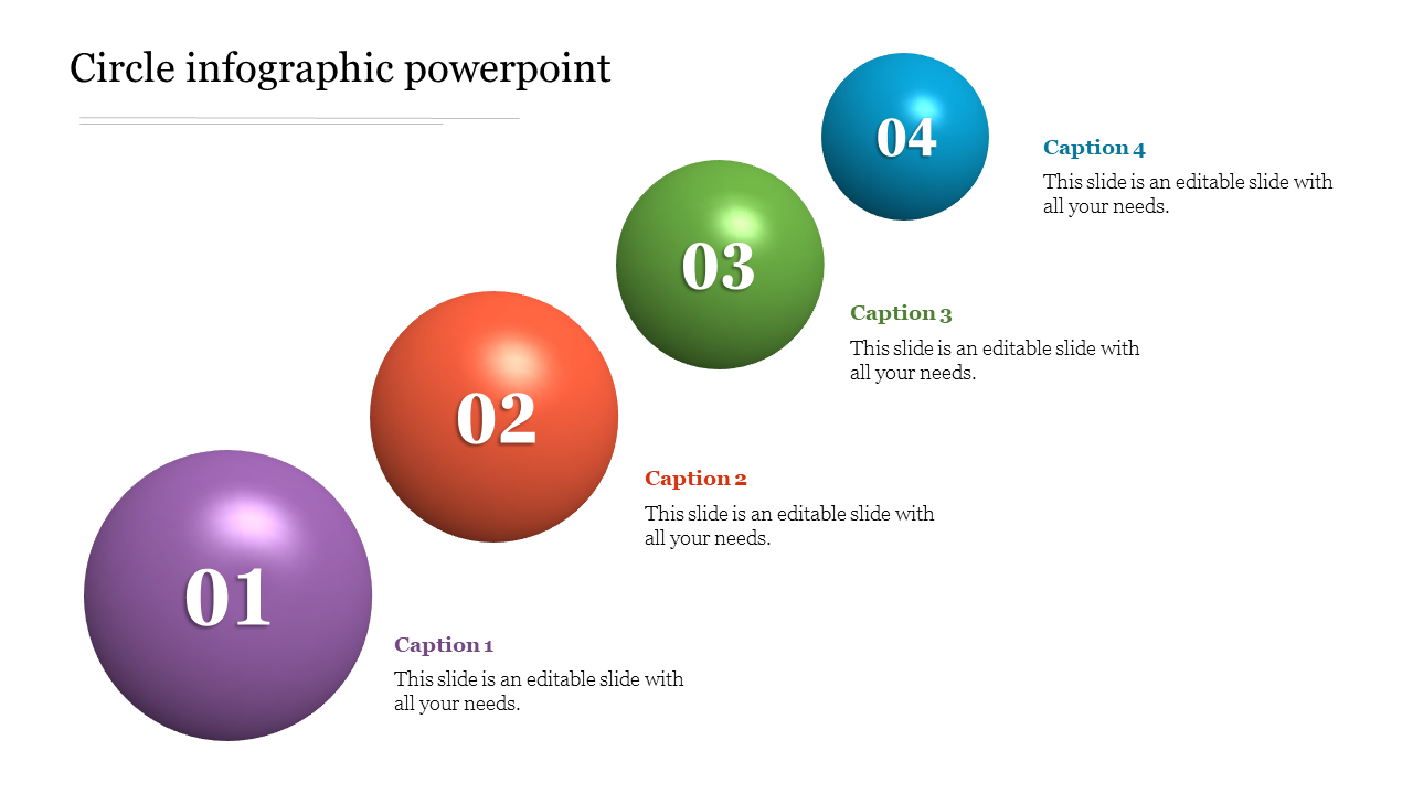 Infographic with four numbered circles in purple, red, green, and blue, each linked to a caption on a white backdrop.