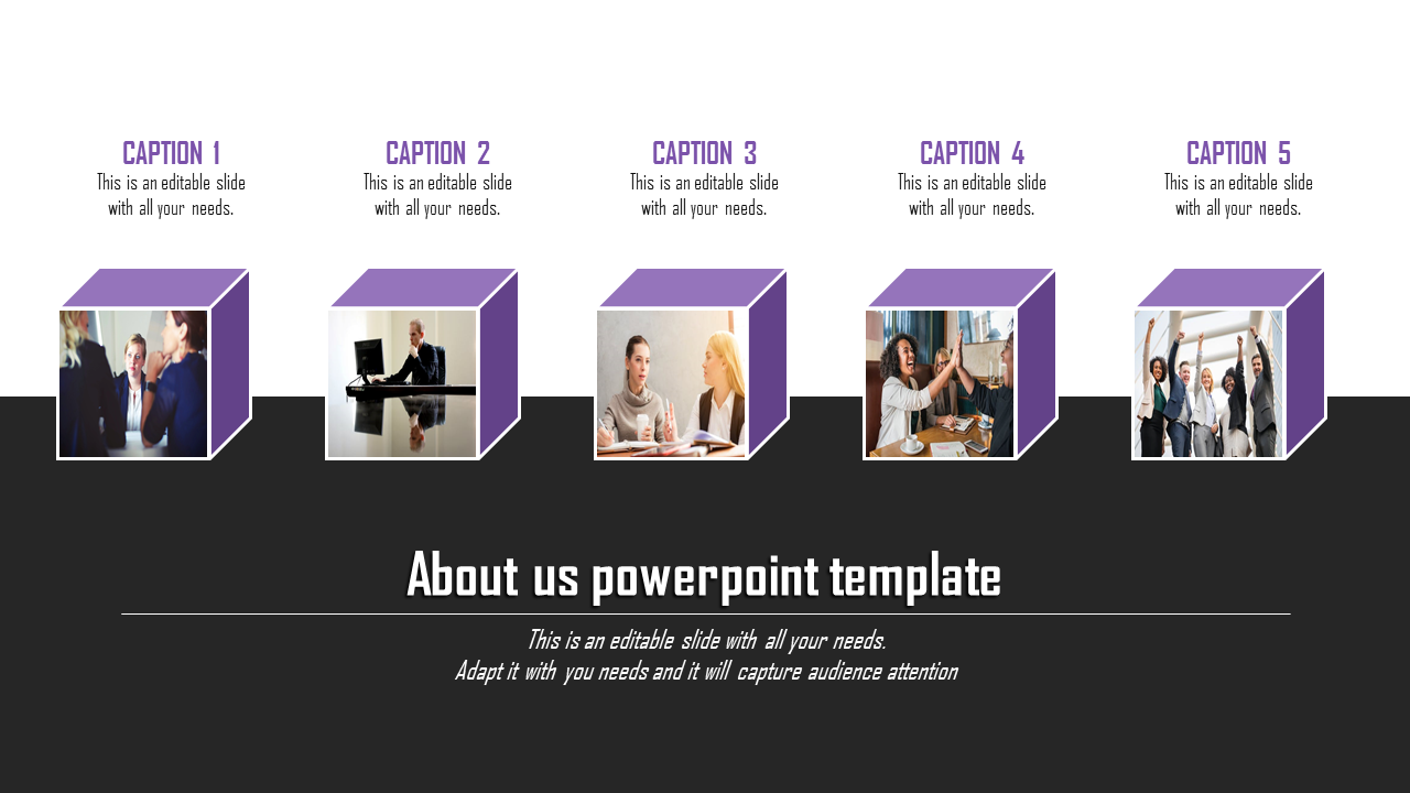 Innovative About Us PowerPoint Template In Purple Color