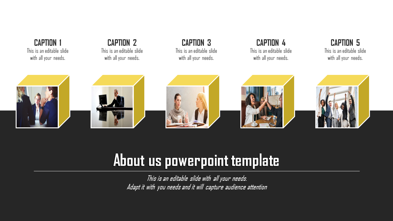 Creative About Us PowerPoint Template In Yellow Color