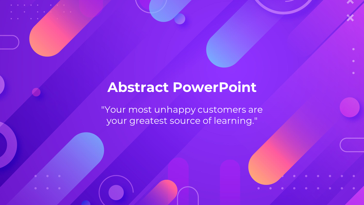 Abstract slide with a purple gradient background, featuring colorful rounded shapes, and white text in the center.