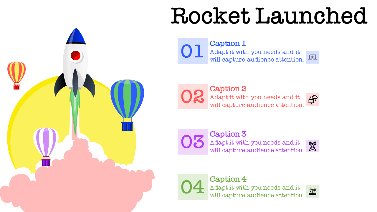 Rocket launched PowerPoint Template With Air Balloons