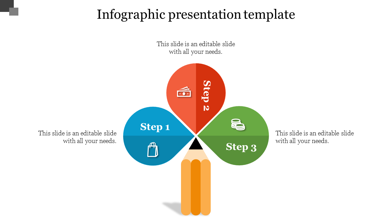 Infographic with a diagram of steps, including icons for shopping, cash, and coins, supported by a pencil graphic.