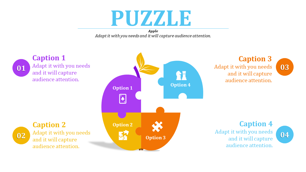 Puzzle infographic shaped like an apple, showing four labeled sections with captions displayed around the graphic.