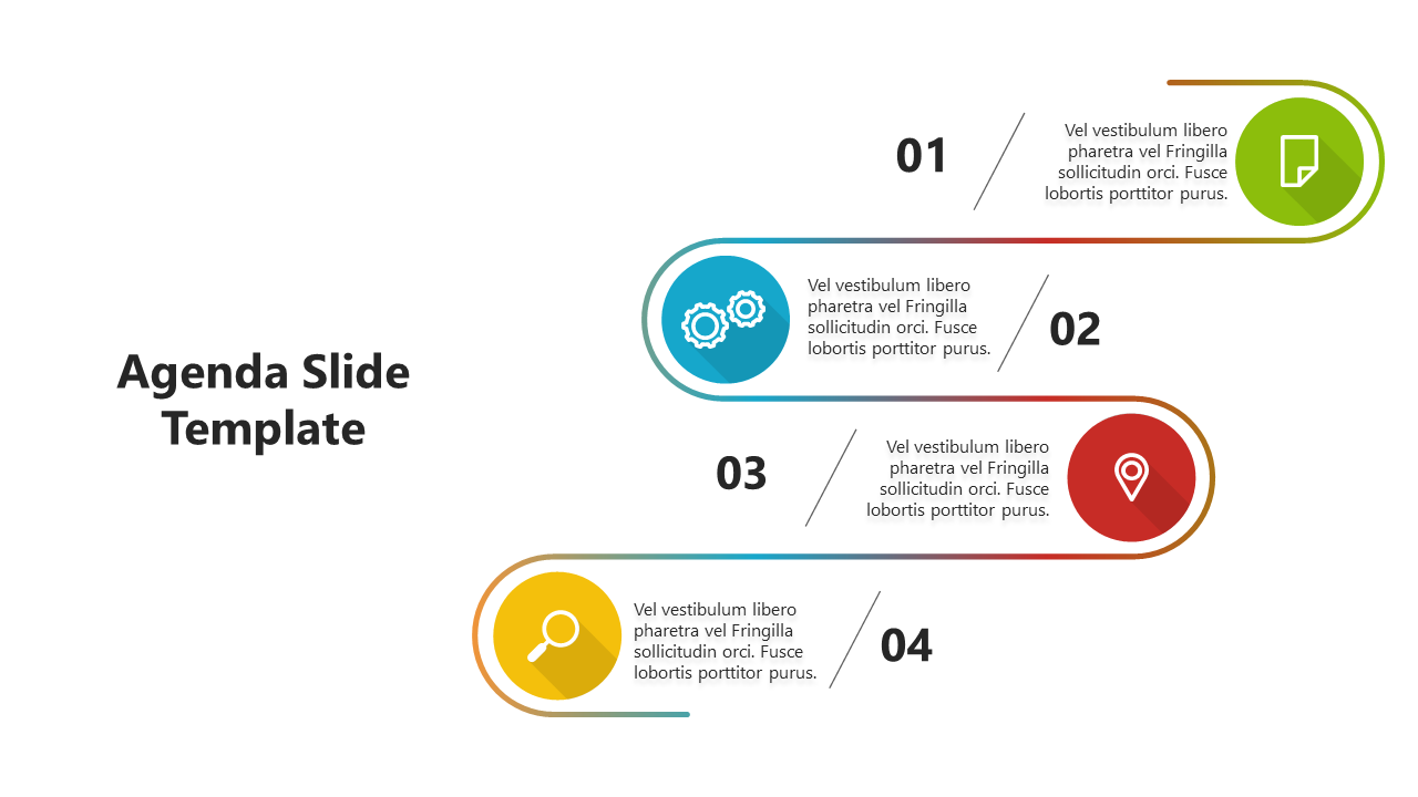 Four rounded rectangular numbered steps with gradient outlines and icons, aligned vertically on a white background.