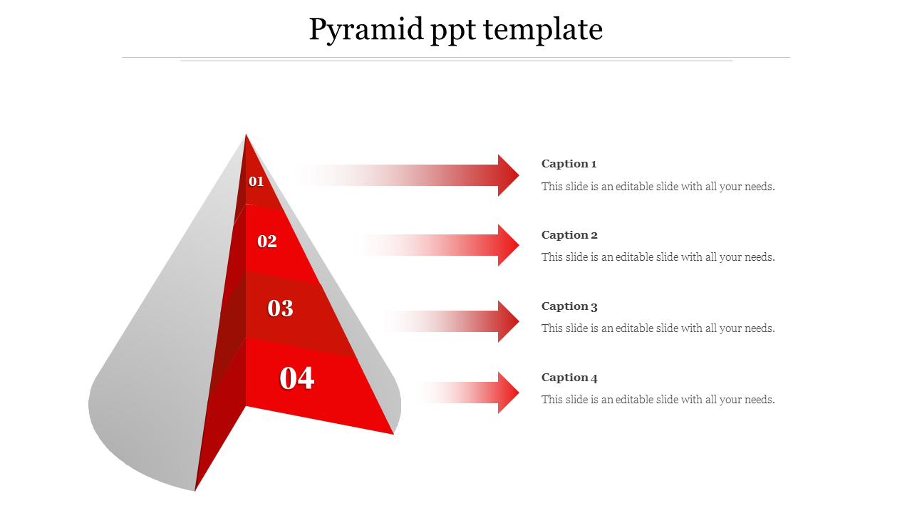 Segmented red pyramid with four levels and directional arrows pointing to placeholders text areas.