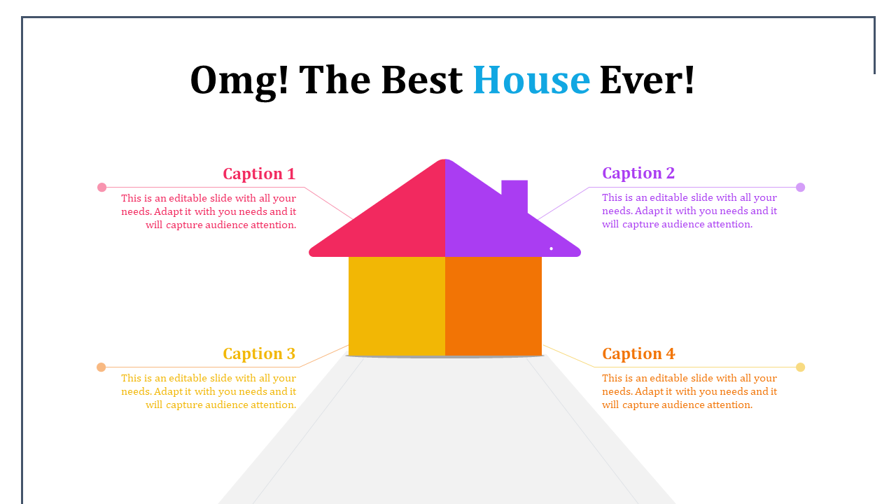 Colorful house diagram with captions for presentation content.