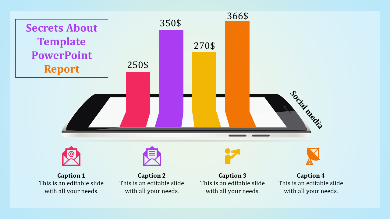 Infographic with bar graphs in red, purple, yellow, and orange emerging from a smartphone, representing monetary values.