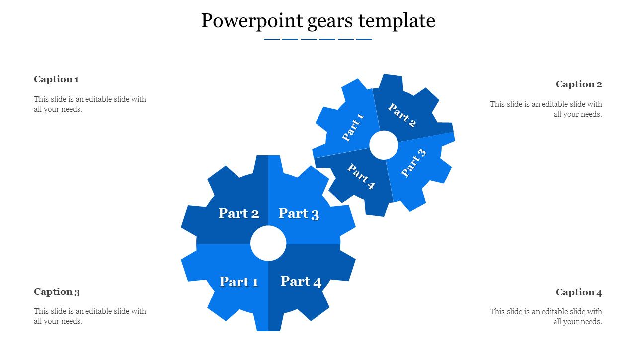 Two interlocking blue gears segmented into four parts each, with captions for business process mapping.