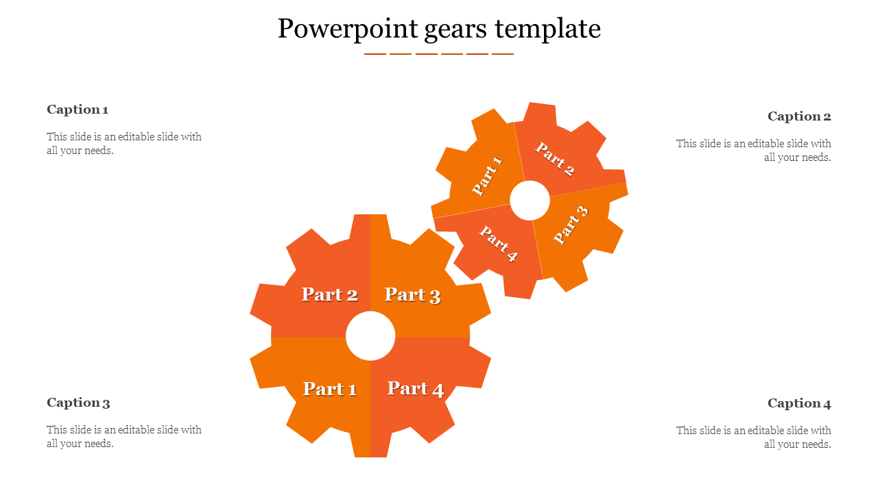 Two connected orange gears, each divided into four labeled segments, symbolizing collaboration and workflow integration.