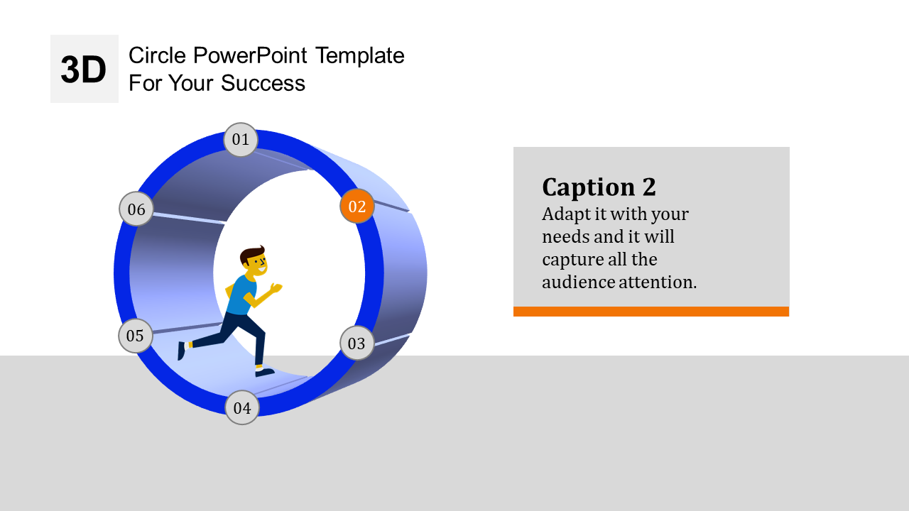 PowerPoint slide with a 3D circular diagram and a person running through various stages, with numbered steps.