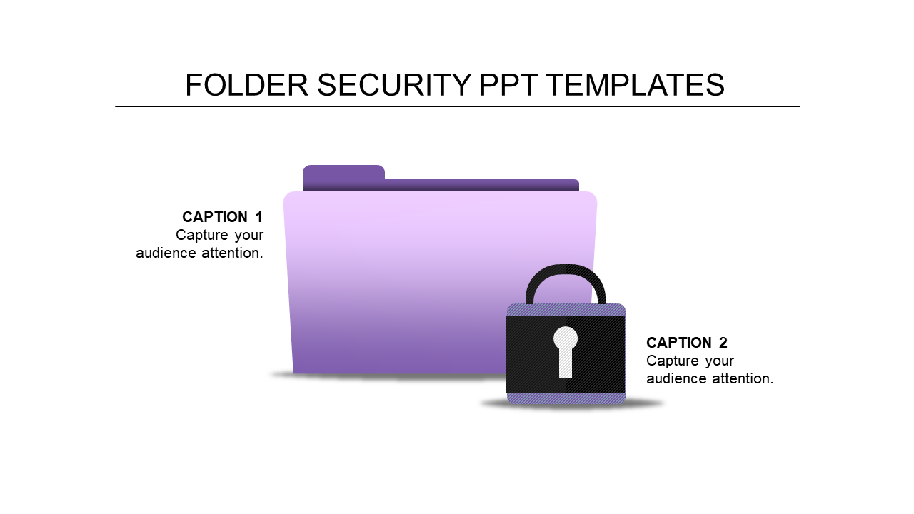 Illustration of a purple folder with a black padlock symbolizing folder security with two caption areas.