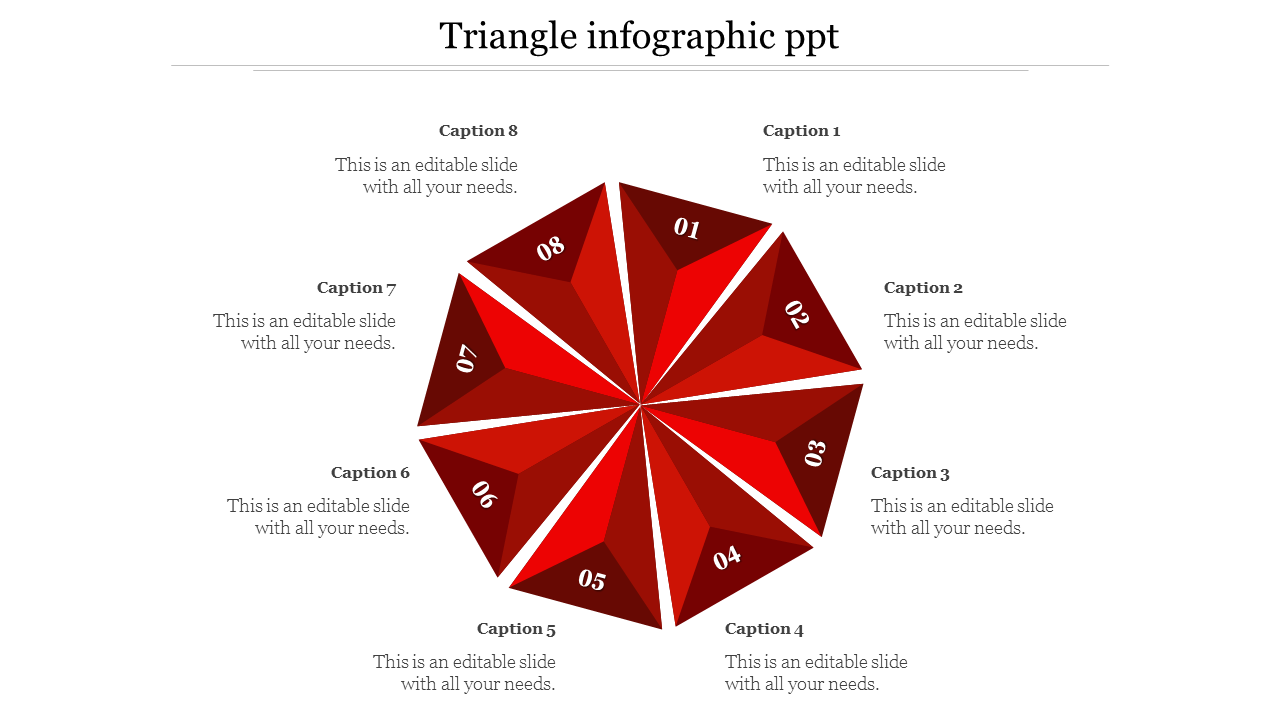 Circular infographic with eight dark and light red triangular segments, each numbered and captioned.