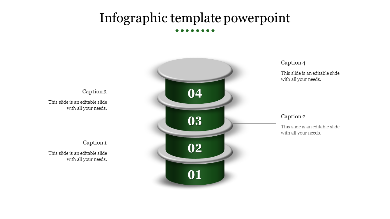 Four stacked green cylinders numbered from 01 to 04, with captions on both sides.