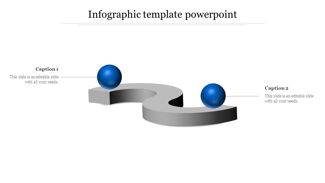 3D infographic with a curved gray pathway and two blue spheres, each linked to captions on opposite sides.