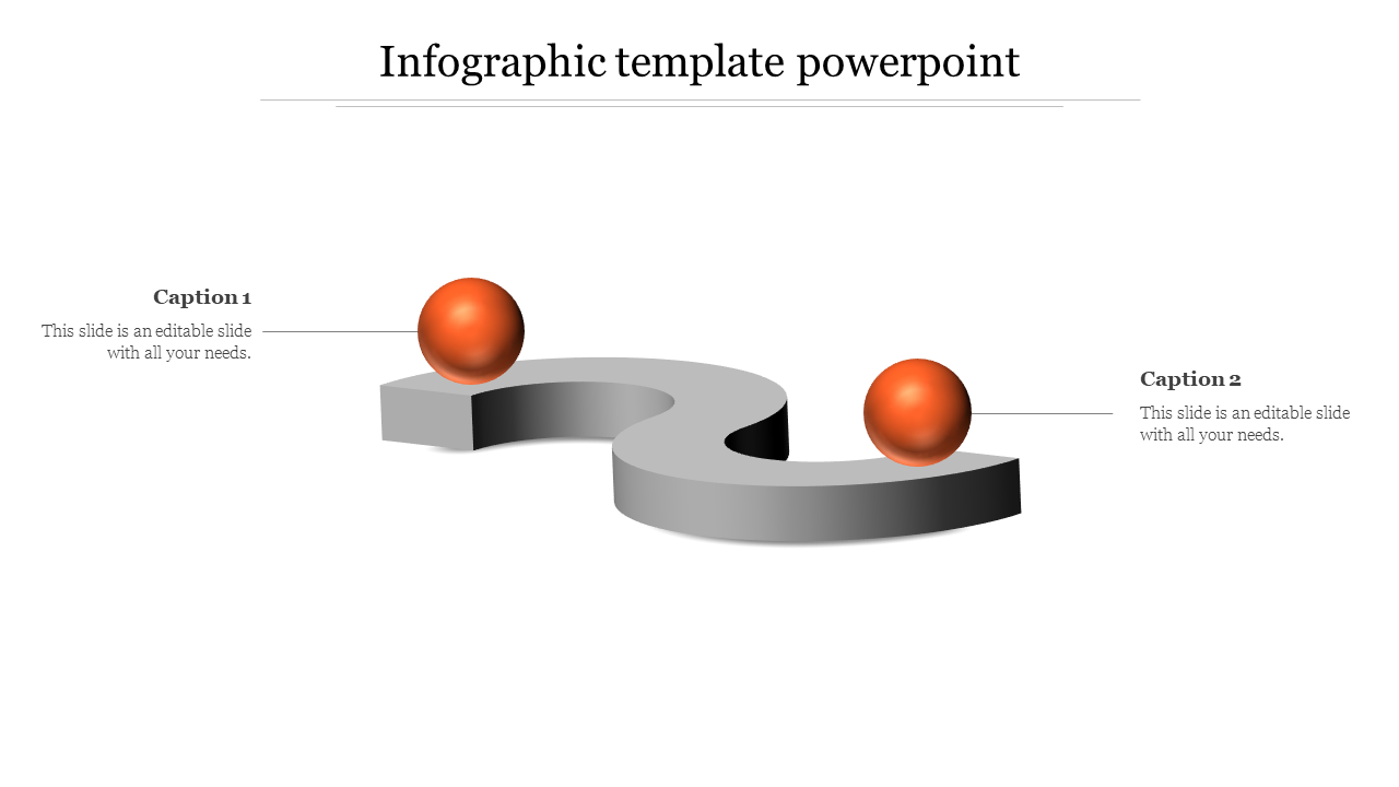 Infographic PowerPoint template featuring two orange balls placed along a grey curved path, with captions.