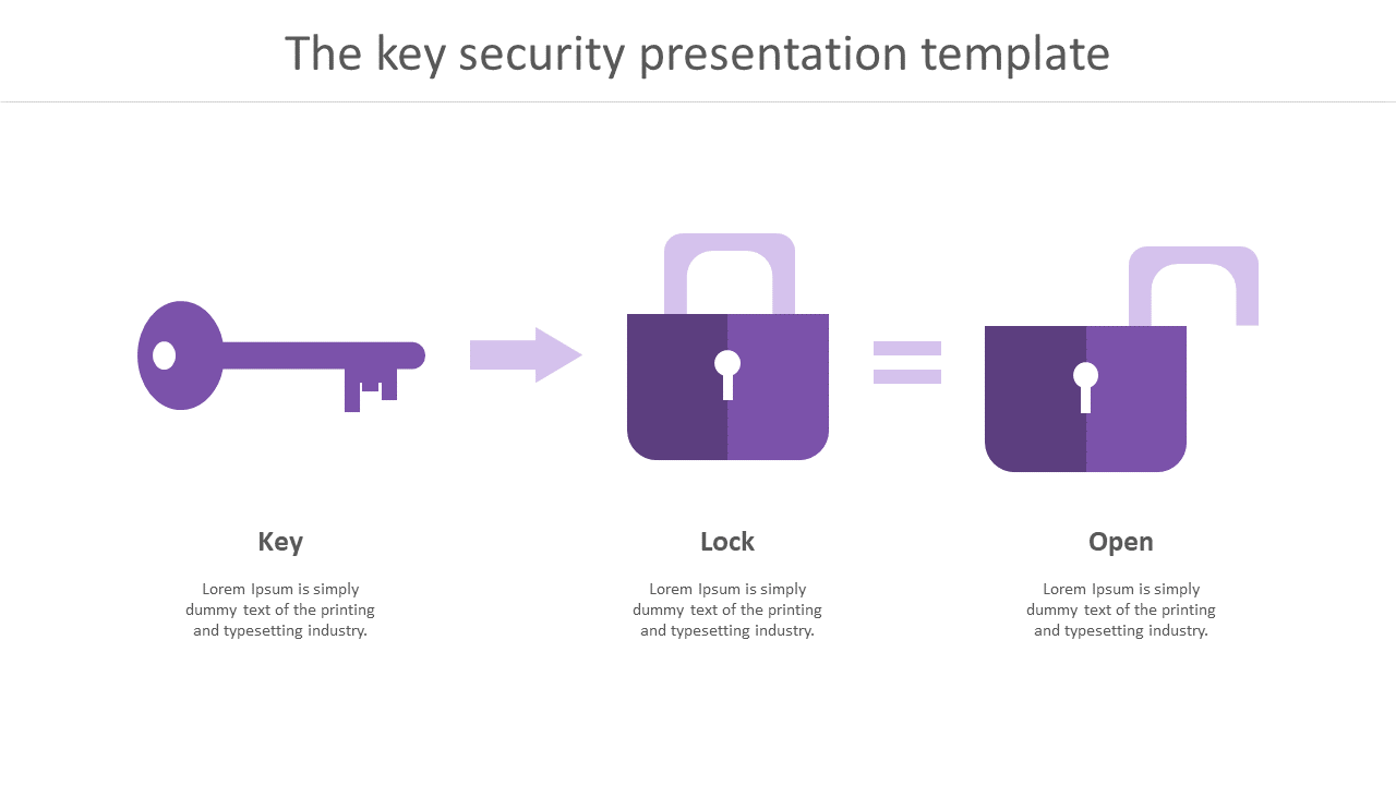 Illustration of a key, locked and unlocked padlock in shades of purple, representing security access.