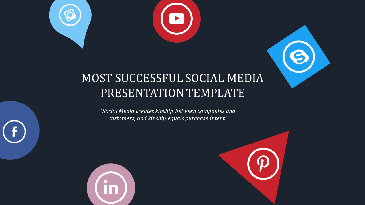 Slide with a dark background featuring scattered colorful social media icons around a central title text.