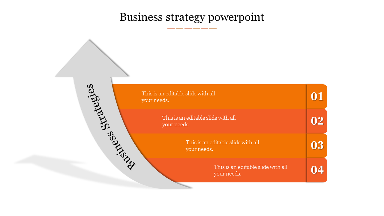 Infographic with four horizontal orange bars, numbered 01 to 04, and a curved gray arrow indicating progress.