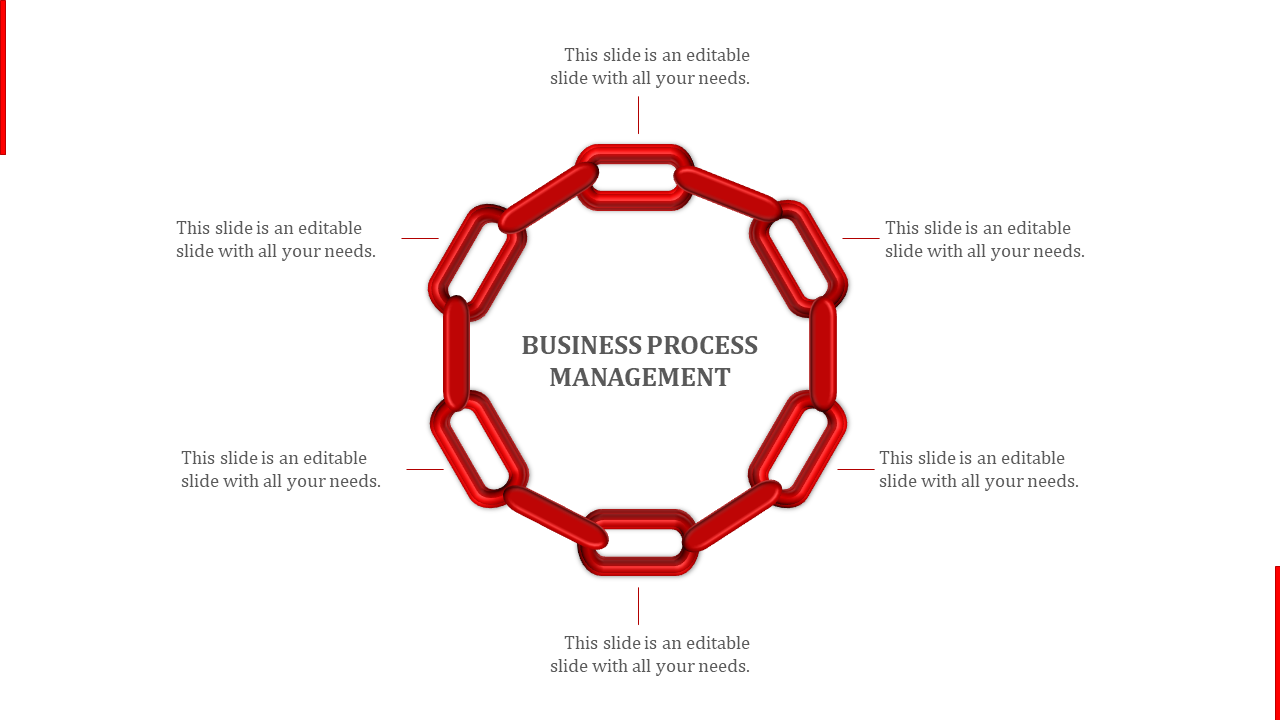 Business process management PowerPoint slide showing a red chain surrounding the text in the center.