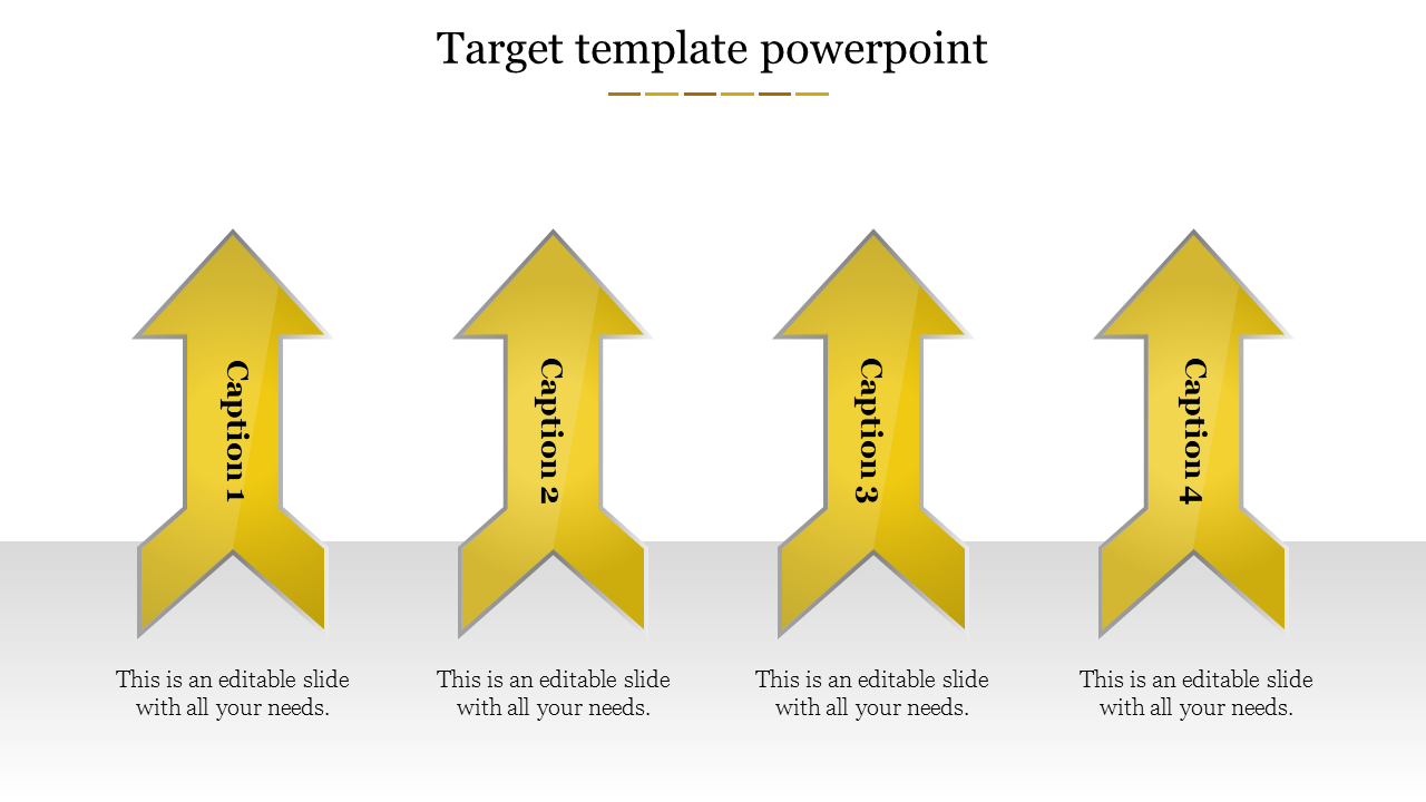 Four vertical yellow arrows pointing up with captions, aligned in a row on a light gray background.